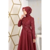 Çiçek Detaylı Ela Tesettür Abiye - Bordo