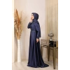 Önü Drapeli Aplikli Karaca Tesettür Abiye - Lacivert