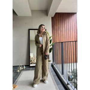 Haki Bohem Püskül Keten Takım