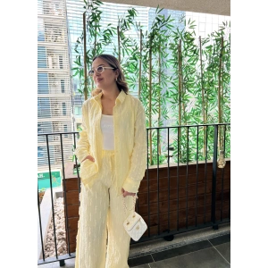 Sarı Bohem Püskül Keten Takım