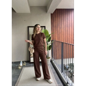 Gold Düğmeli Kahve Takım