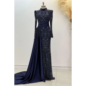 Beli Kuyruk Detay Dantel Zenna Abiye - Lacivert