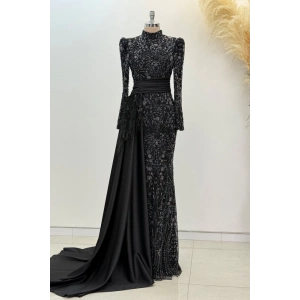 Beli Kuyruk Detay Dantel Zenna Abiye - Siyah