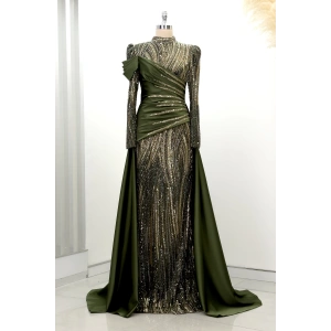 Boncuk Detay Kuyruklu Hailey Abiye - Haki