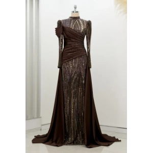 Boncuk Detay Kuyruklu Hailey Abiye - Kahve