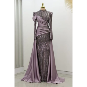 Boncuk Detay Kuyruklu Hailey Abiye - Lila