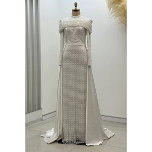 Omuz Drape Detaylı Griselda Abiye - Beyaz