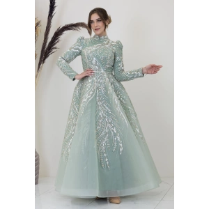 Önü Aplik İşlemeli Pelerinli Kayra Abiye - Çağla