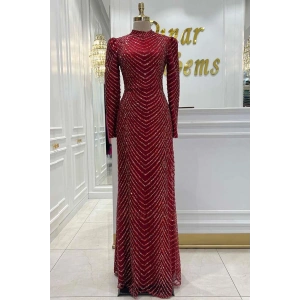 Pınar Şems Feris Abiye Bordo