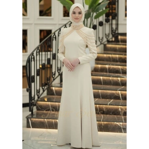 Pınar Şems İnci Nur Abiye Krem