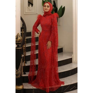 Pınar Şems Kamelya Abiye Kırmızı