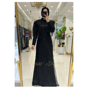 Pınar Şems Taşlı Lavanta Abiye Siyah