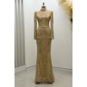 Salkım Boncuk Detay Melinda Abiye - Gold