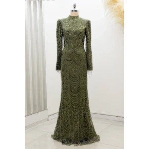 Salkım Boncuk Detay Melinda Abiye - Haki