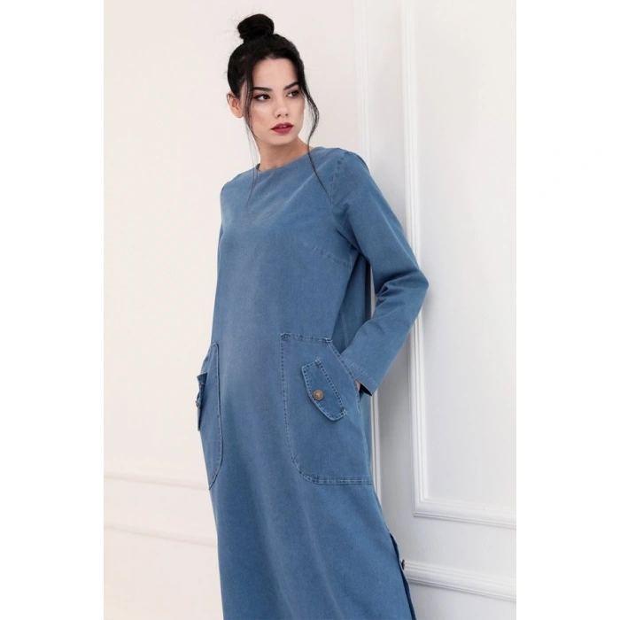 RENGİN KOT ELBİSE MAVİ