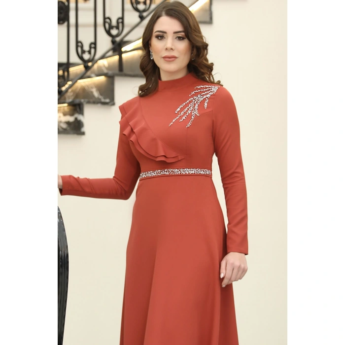 Elif Taşlı Elbise Kiremit