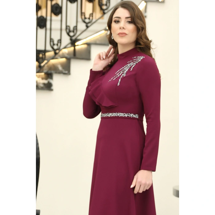 Elif Taşlı Elbise Mürdüm