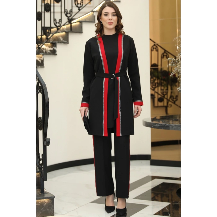 Havin Üçlü Takım Siyah Kırmızı