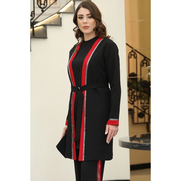 Havin Üçlü Takım Siyah Kırmızı