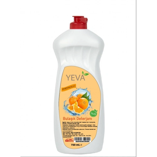 Yeva Portakallı Bulaşık Deterjanı 750 ml – Güçlü Yağ Çözücü, Doğal Limon Ferahlığı, Bitkisel Formül