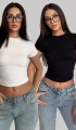 Kadın 2li Paket Siyah-Beyaz Buzy Modal Kumaş Bisiklet Yaka Basic Kısa Kol Bluz