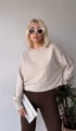 Kadın Bej Over Size Luxury Basic Sweatshirt