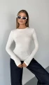 Kadın Beyaz Bisiklet Yaka Parmak Geçmeli Modal Kumaş Body