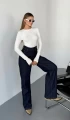 Kadın Beyaz Bisiklet Yaka Parmak Geçmeli Modal Kumaş Body