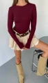 Kadın Bordo Bisiklet Yaka Parmak Geçmeli Modal Kumaş Body
