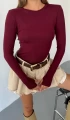 Kadın Bordo Bisiklet Yaka Parmak Geçmeli Modal Kumaş Body