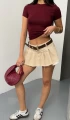 Kadın Bordo Buzy Modal Kumaş Bisiklet Yaka Basic Kısa Kol Bluz