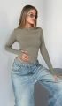 Kadın Haki Bisiklet Yaka Parmak Geçmeli Modal Kumaş Body