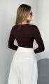 Kadın Kahve Bisiklet Yaka Parmak Geçmeli Modal Kumaş Body