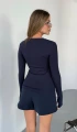 Kadın Lacivert Bisiklet Yaka Parmak Geçmeli Modal Kumaş Body