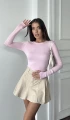 Kadın Pembe Bisiklet Yaka Parmak Geçmeli Modal Kumaş Body