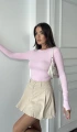 Kadın Pembe Bisiklet Yaka Parmak Geçmeli Modal Kumaş Body