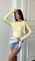Kadın Sarı Bisiklet Yaka Parmak Geçmeli Modal Kumaş Body