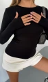 Kadın Siyah Bisiklet Yaka Parmak Geçmeli Modal Kumaş Body