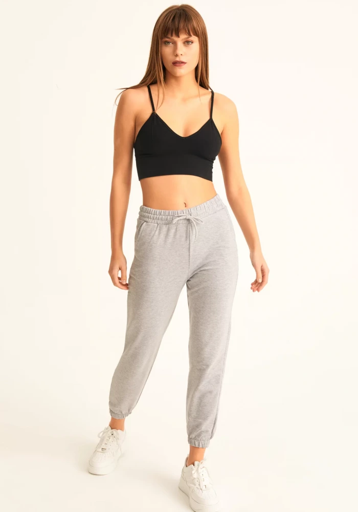 Kadın Gri 2 İplik Yüksek Bel Jogger Eşofman Altı