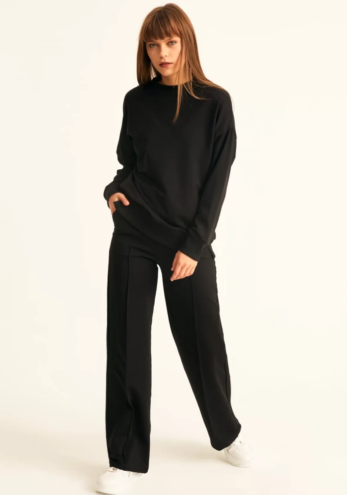 Kadın Siyah Pamuk Over Size Sweatshirt