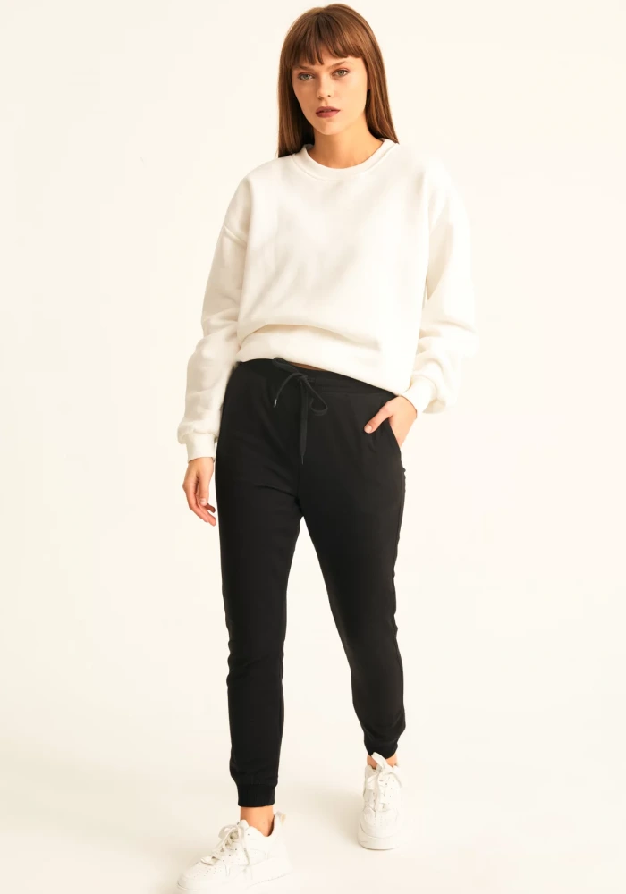 Kadın Siyah Ribana Detay Eşofman Altı