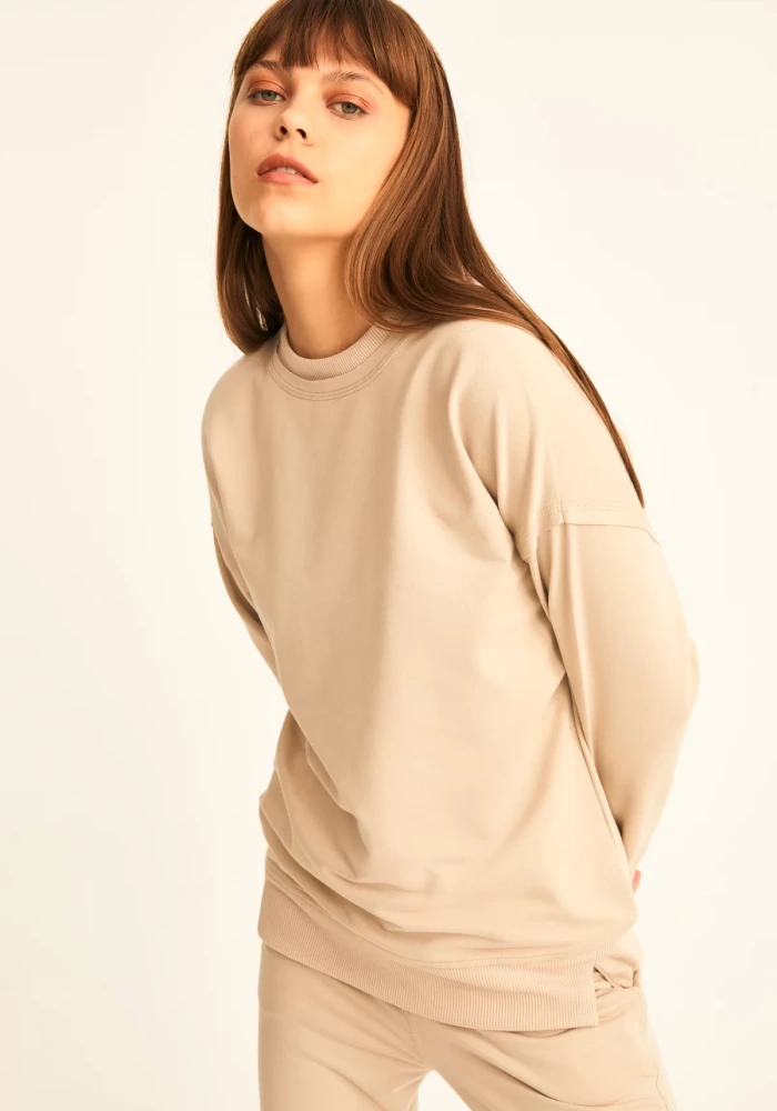 Kadın Taş Pamuk Over Size Sweatshirt