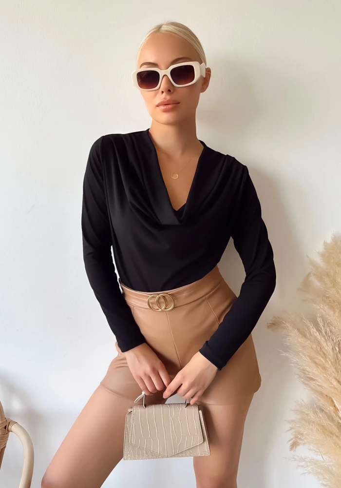 Kadın Uzun Kol Degaje Yaka Siyah Sandy Bluz