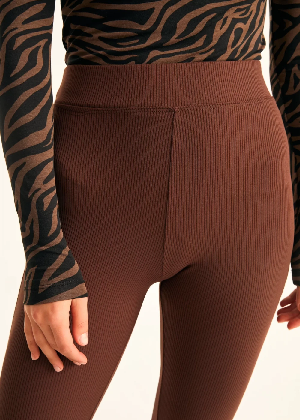 Kadın Acı Kahve Ispanyol Paça Fitilli Ekstra Yüksek Bel Toparayıcı Tayt