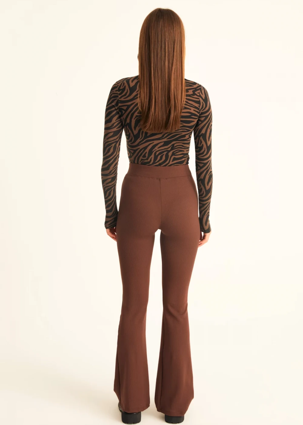 Kadın Acı Kahve Ispanyol Paça Fitilli Ekstra Yüksek Bel Toparayıcı Tayt