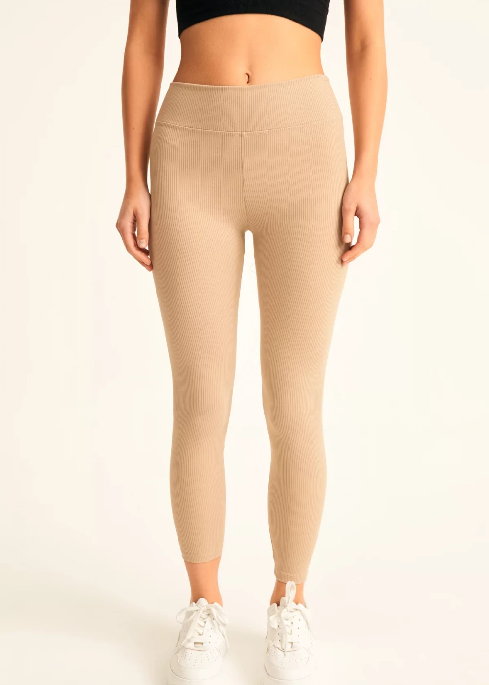 Kadın Bej Fitilli Yüksek Bel Tayt