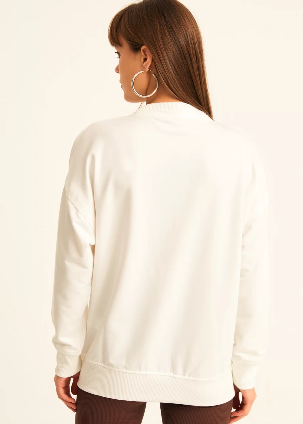 Kadın Beyaz Pamuk Over Size Sweatshirt