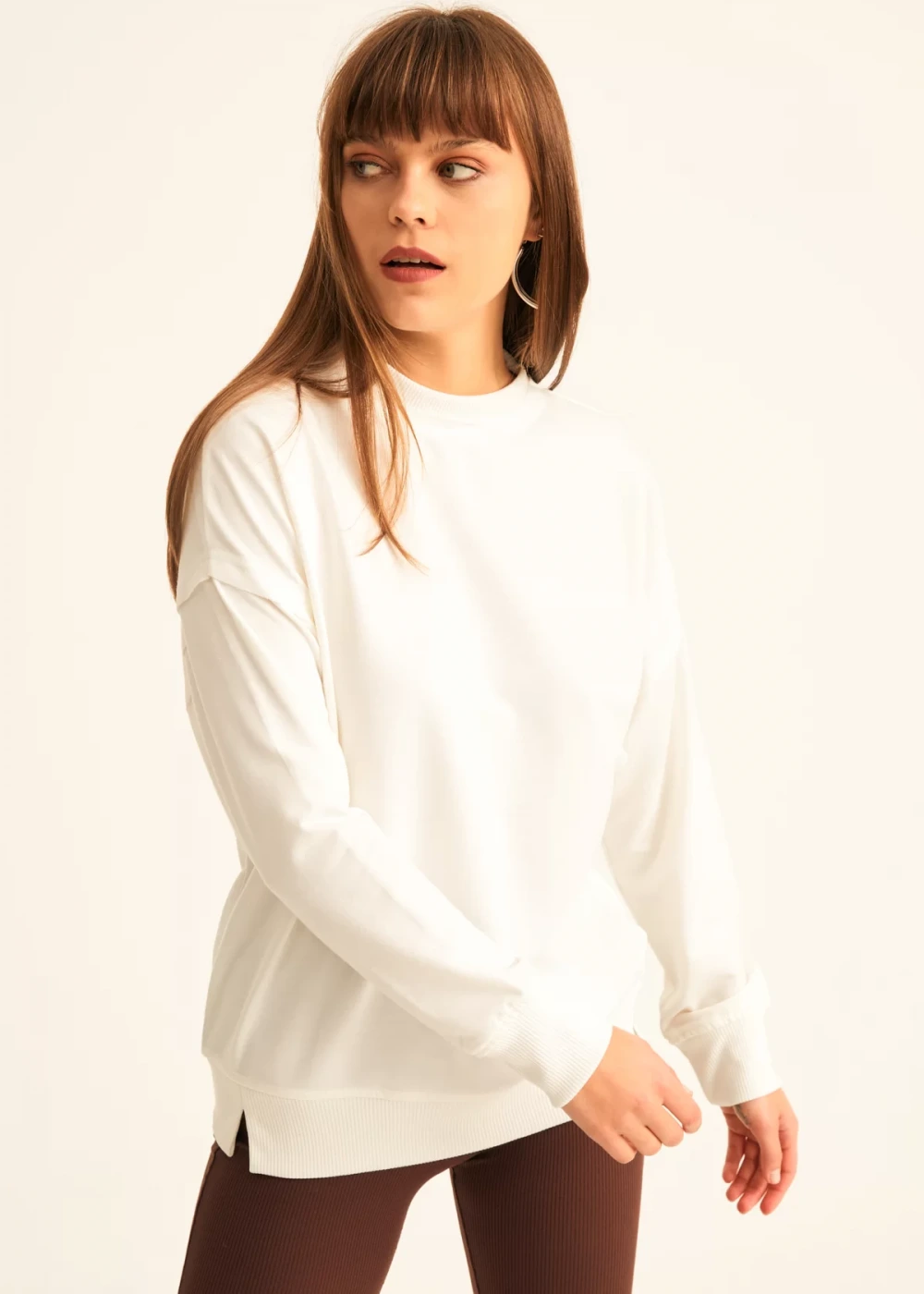 Kadın Beyaz Pamuk Over Size Sweatshirt