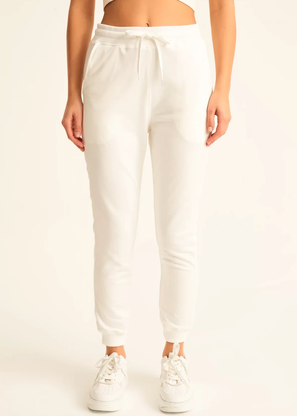 Kadın Beyaz Ribana Detay Eşofman Altı