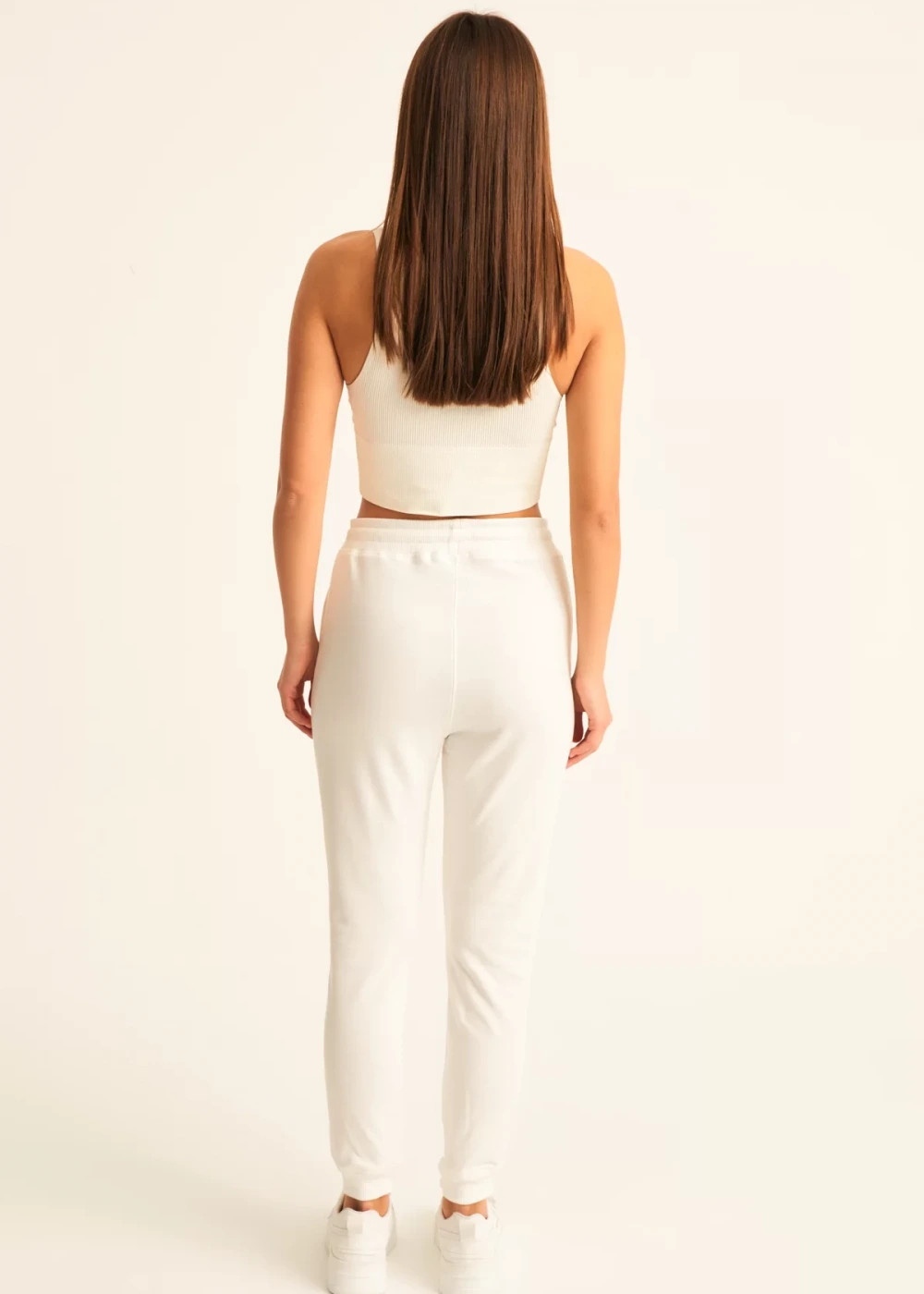 Kadın Beyaz Ribana Detay Eşofman Altı